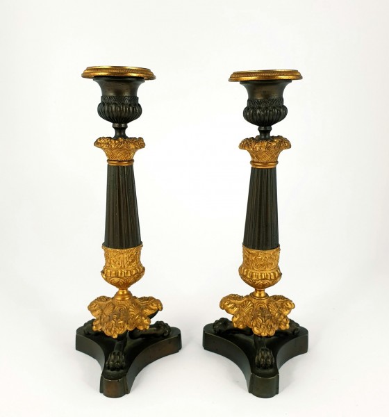 2 Kerzenleuchter "Empire". Bronze, 19.Jh.