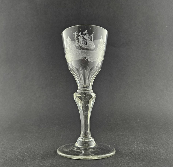 Barock - Pokalglas / Weinglas mit Allegorie der Schifffahrt / Schiff. Schlesien oder Sachsen, 18. Jh