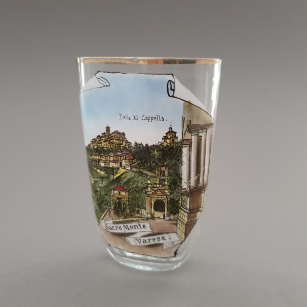 Andenken - Taschenbecher / Brunnenglas "SACRO MONTE VARESE". Wallfahrt in Italien, um 1900.
