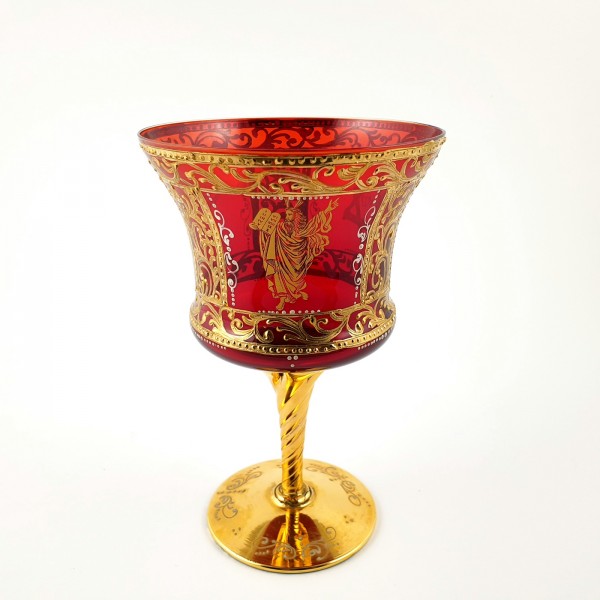 Murano - Judaika Pokalglas mit Moses / David Stern und Chanukka Leuchter.