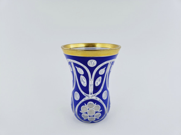 Biedermeier - Becherglas mit Doppelüberfang, blau weiss, um 1850.