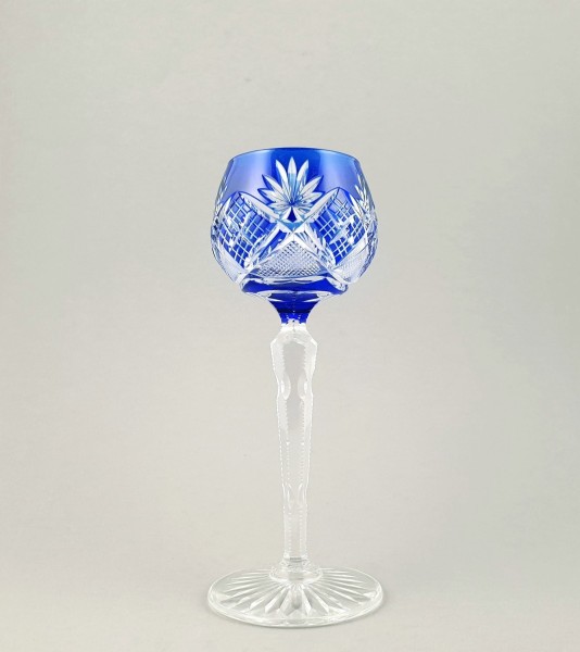 Römer / Weinglas mit blauem Überfang. VSL Val Saint Lambert, um 1920.